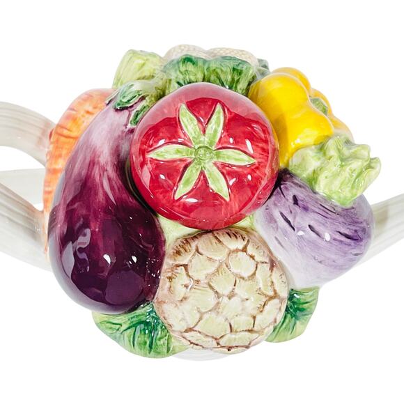 Vintage Fitz & Floyd Vegetable Garden Teapot Basket Weave 1995 in Original Box - Picture 7 of 12